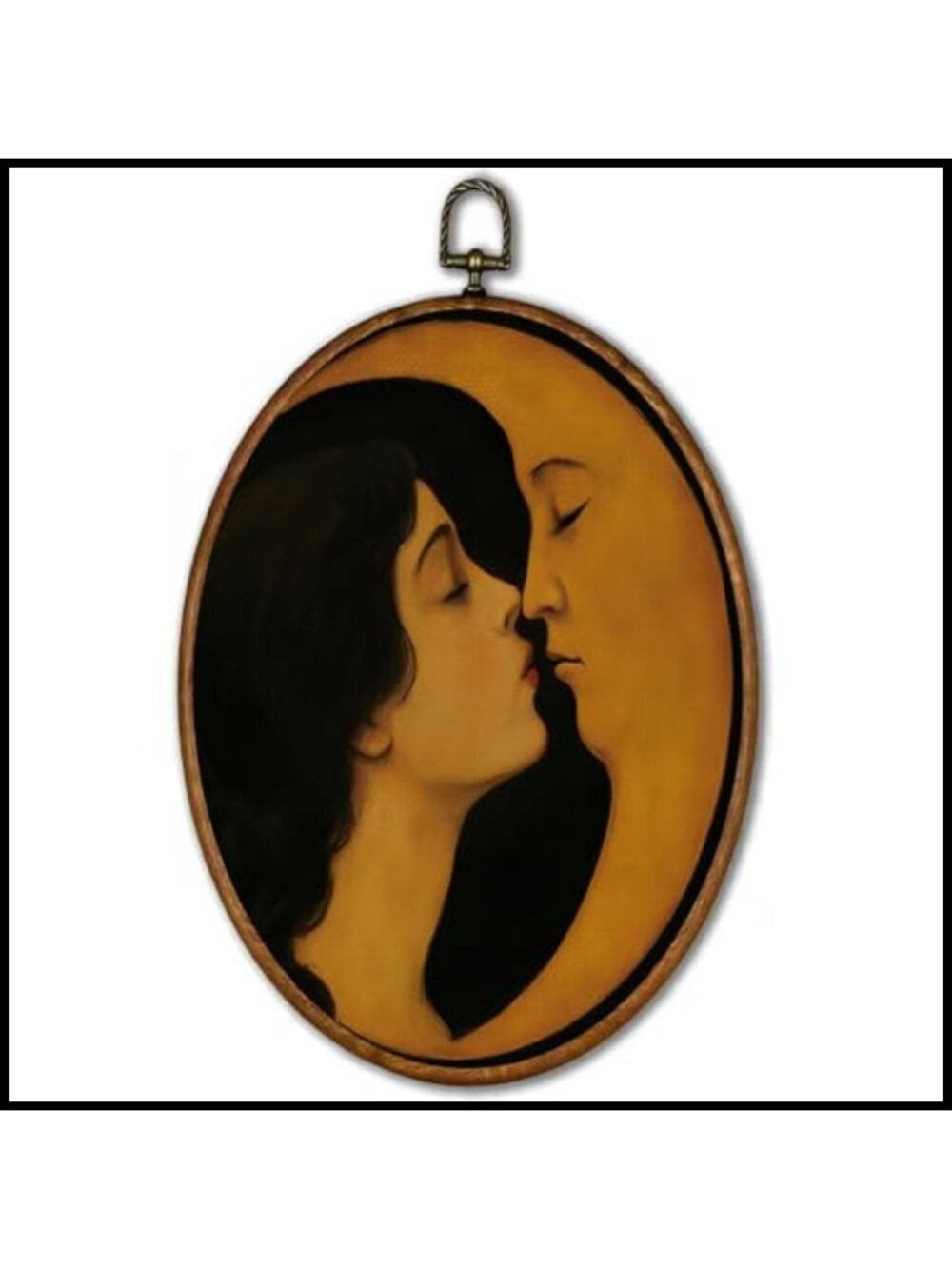 Vintage Moon & Young Girl Oval Framed Wall Art 8.5x11.5 Canvas Print Decor